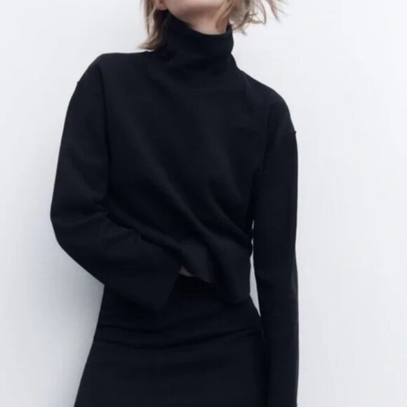 NWOT Zara Knit Mock Neck Classic Black Pullover Sweater - Picture 5 of 9